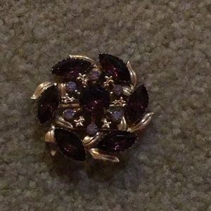 Deep purple brooch and clip earrings
